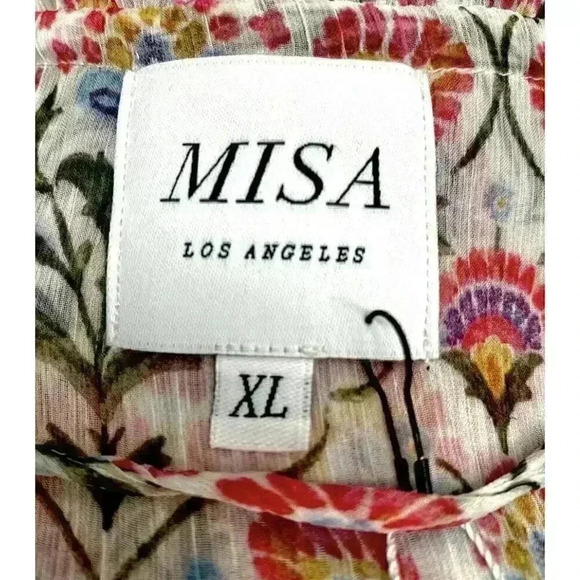 MISA Ruffled Mini Dress Floral Becca Tiered Lace Tassel White Pink XL $350 NWT - Picture 7 of 7